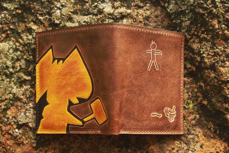 猫系列：暴力猫  手工短款二折皮钱包