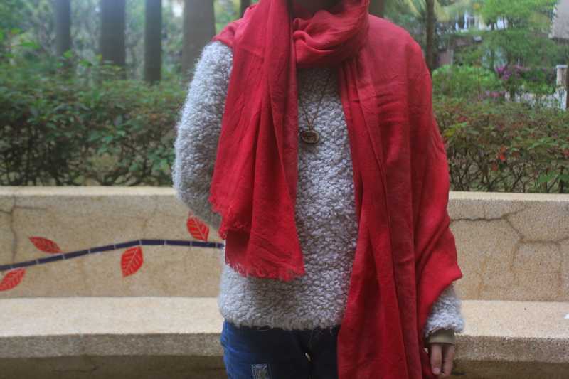 四季：暖冬-苏木红 全手工草木染羊毛围巾/披肩